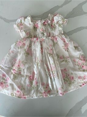Vintage 90s Little Lindsey Floral Smocked Puff Sleeve cottagecore Dress 2T